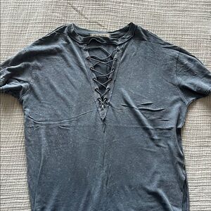 Free people Blue Gray Lace-Up T-Shirt